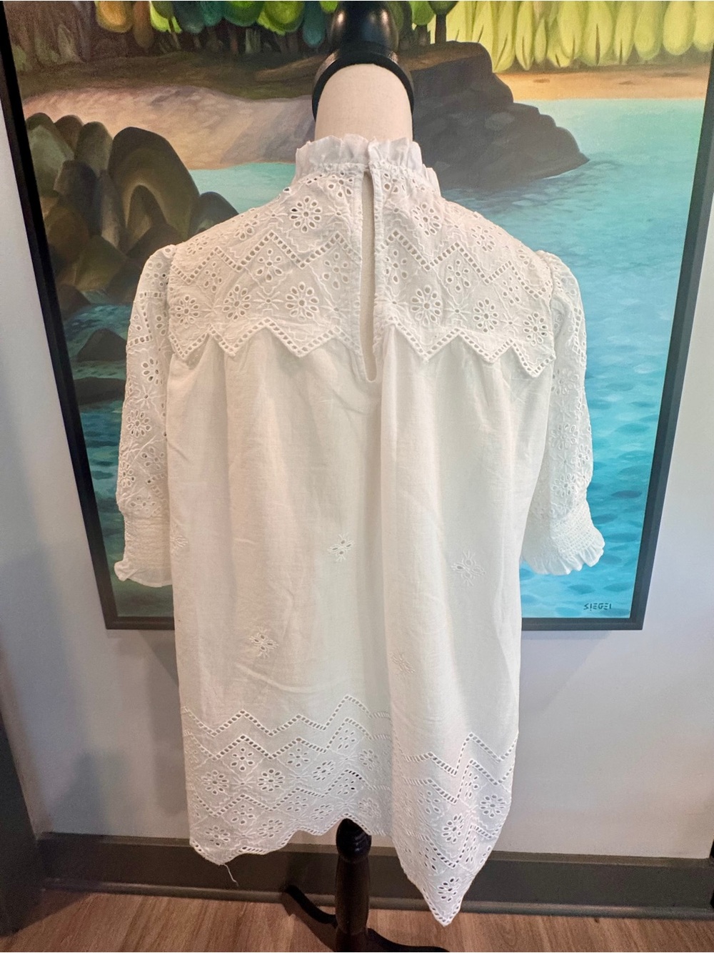 ME+EM White Eyelet Lace Cotton Blouse with Ruffle Neck - Picture 6 of 10